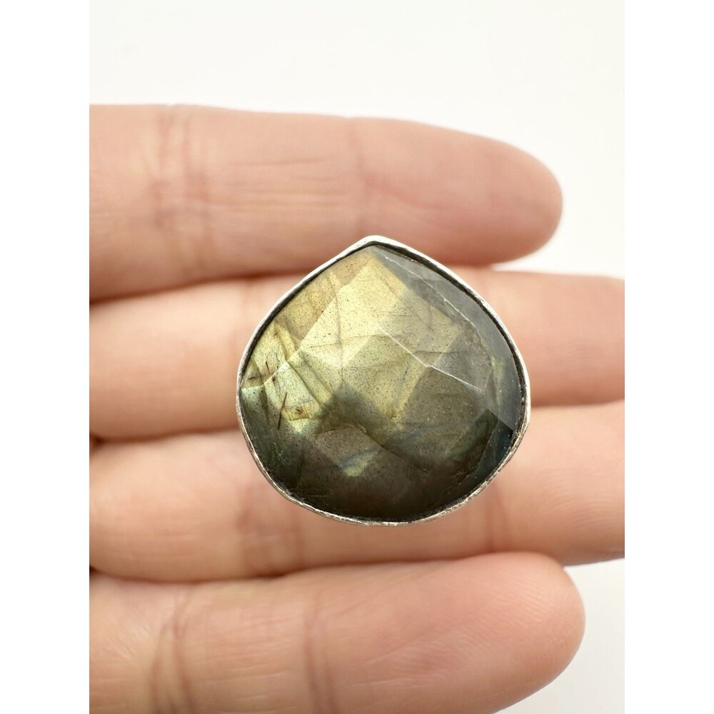 Handmade Sterling Silver Faceted Labradorite Cocktail Ring Size 6.75